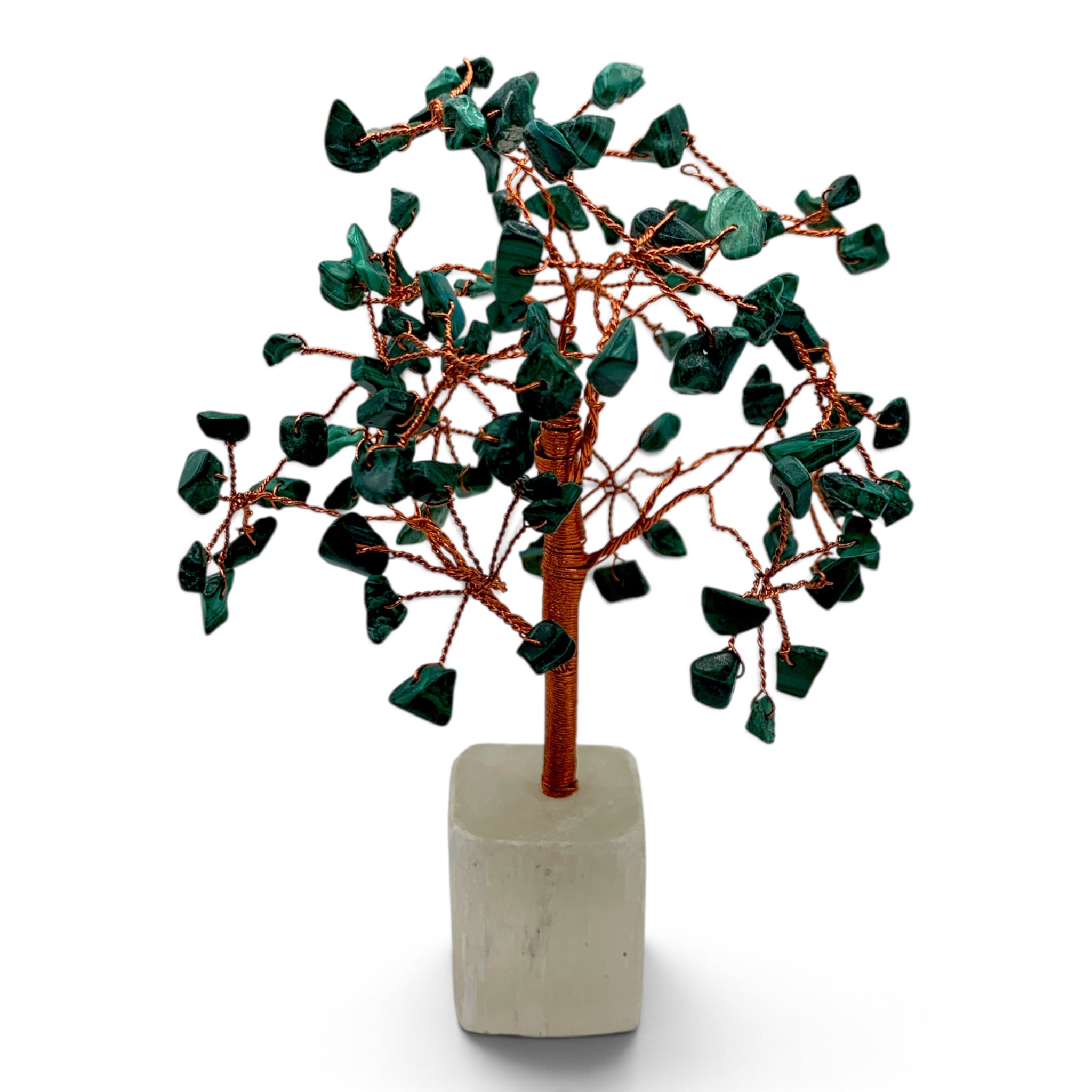 Gemstone Tree - Malachite with Selenite Base $50